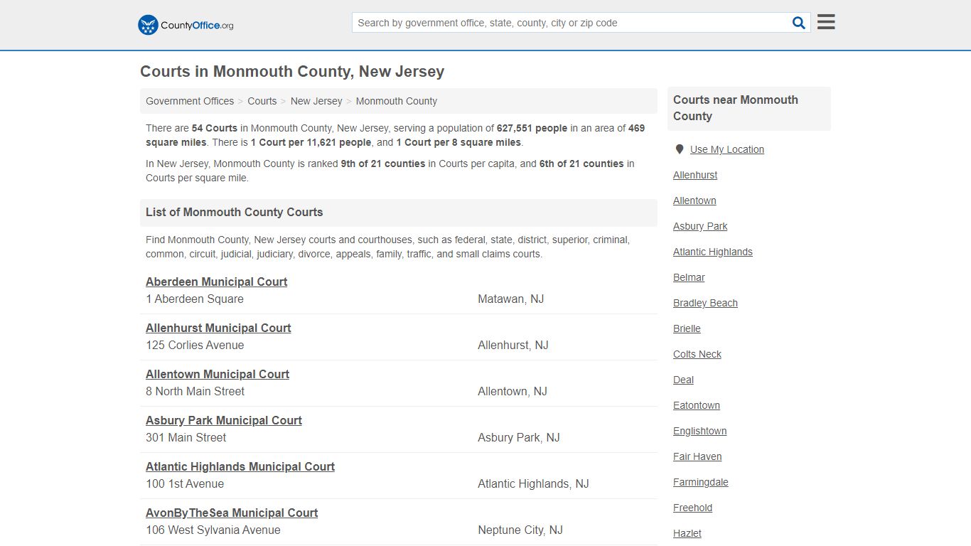 Courts - Monmouth County, NJ (Court Records & Calendars)