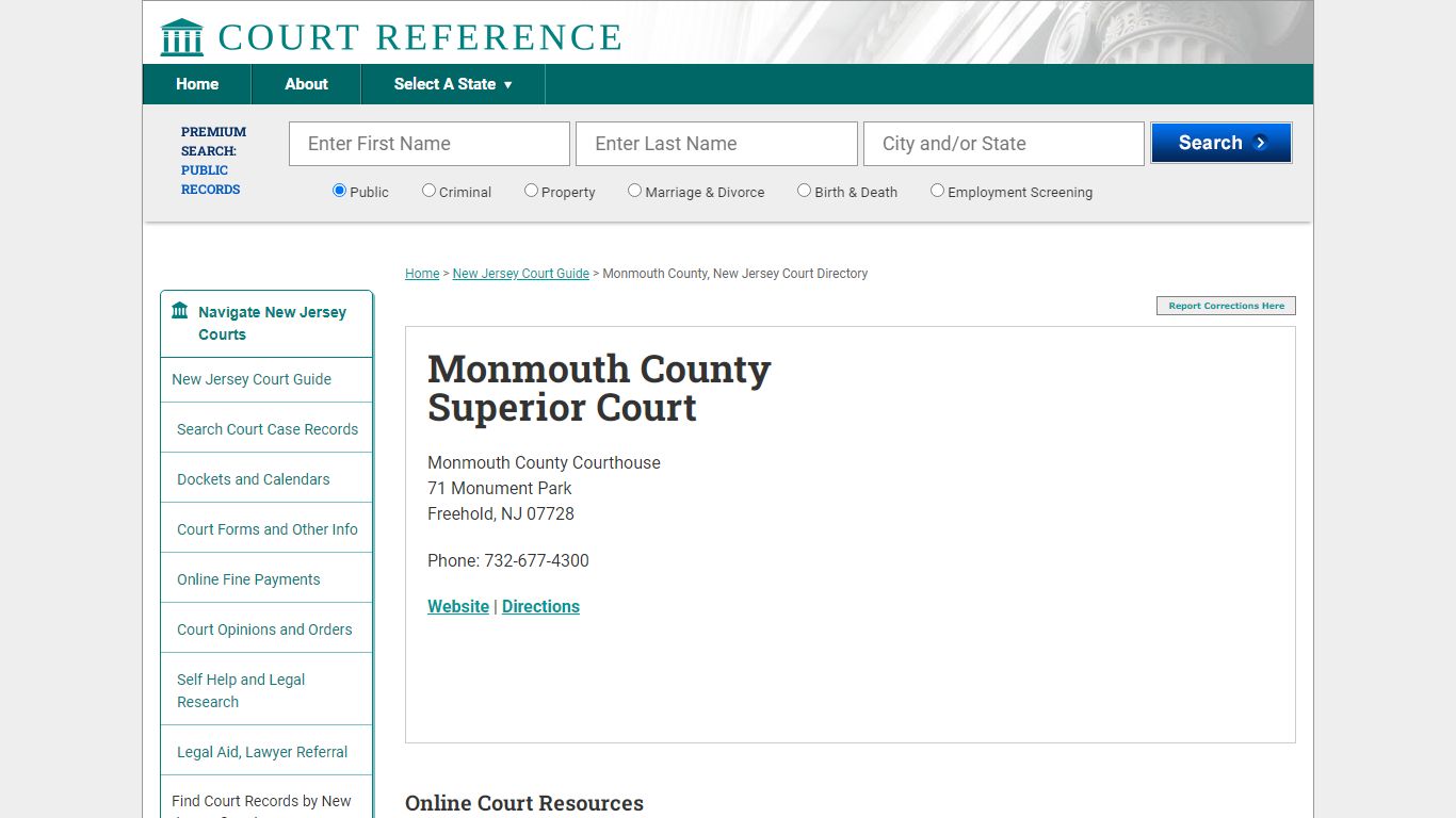 Monmouth County Superior Court - Court Records Directory